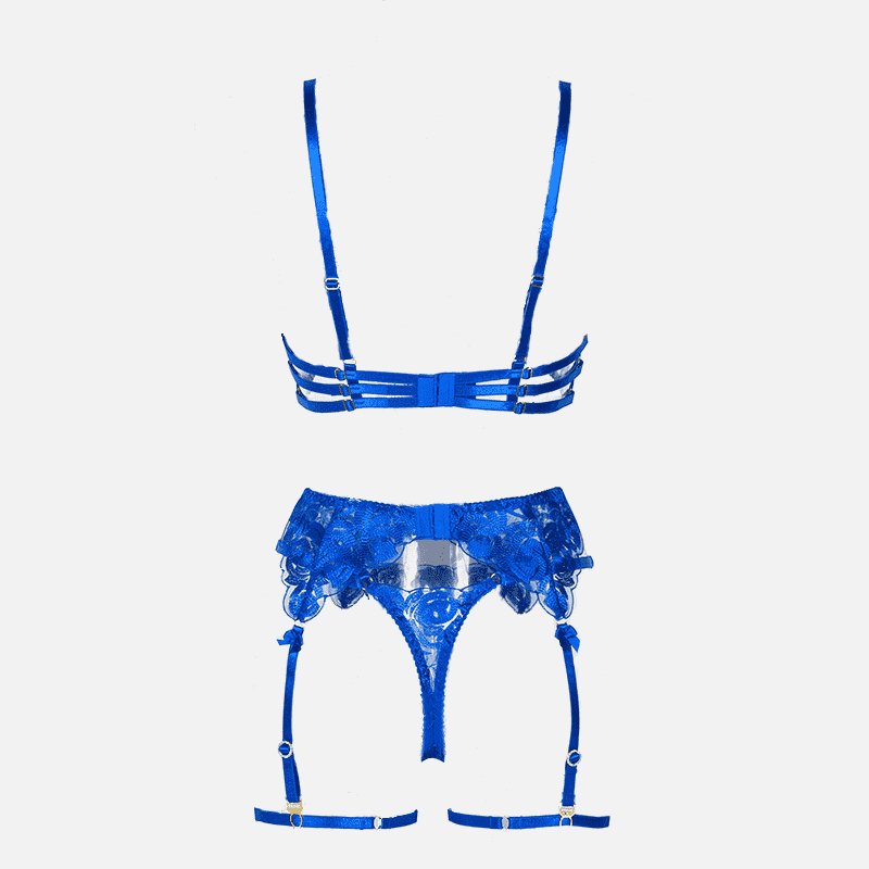Ceinture gemme avec ensemble de lingerie brodée de roses avec jarretière