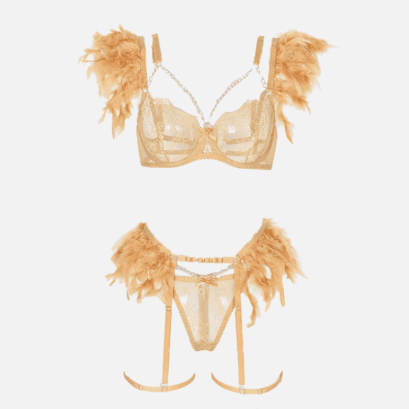 Ensemble de lingerie en plumes de dentelle avec jarretière