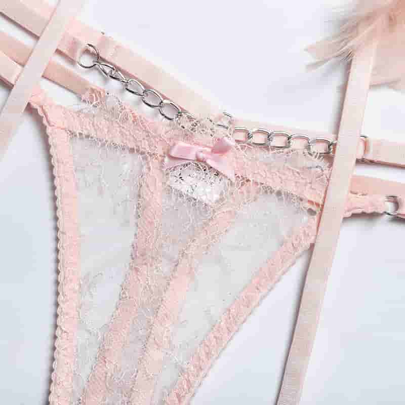 Ensemble de lingerie en plumes de dentelle avec jarretière