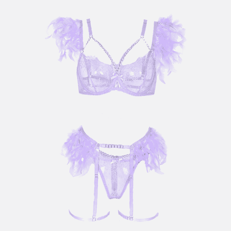 Ensemble de lingerie en plumes de dentelle avec jarretière