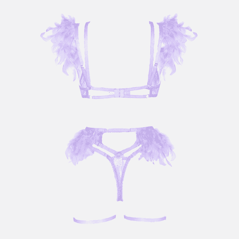 Ensemble de lingerie en plumes de dentelle avec jarretière