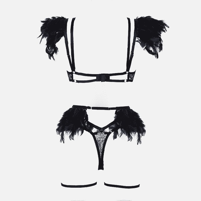 Ensemble de lingerie en plumes de dentelle avec jarretière