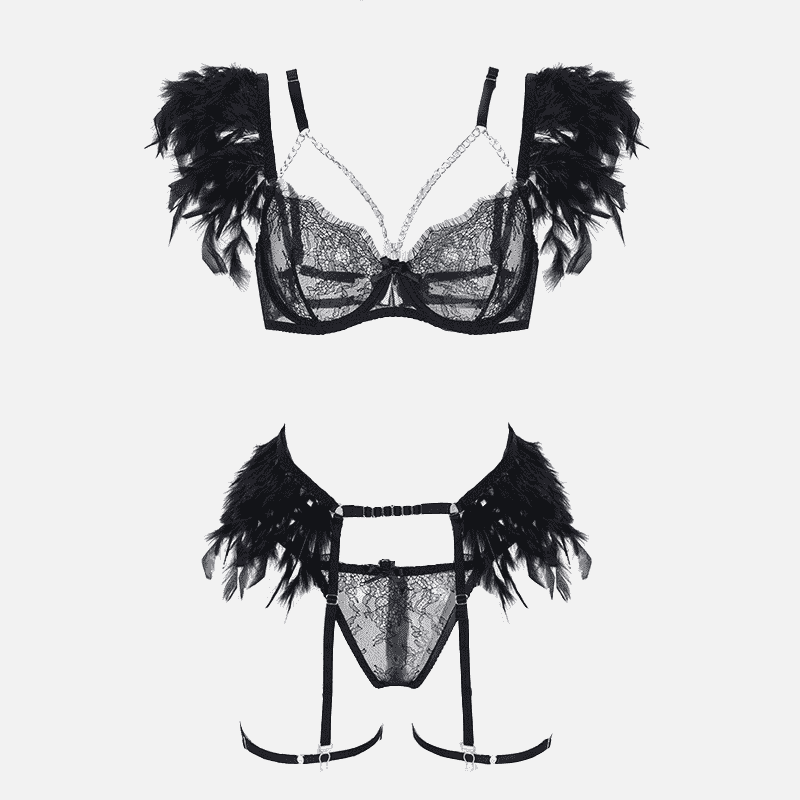 Ensemble de lingerie en plumes de dentelle avec jarretière
