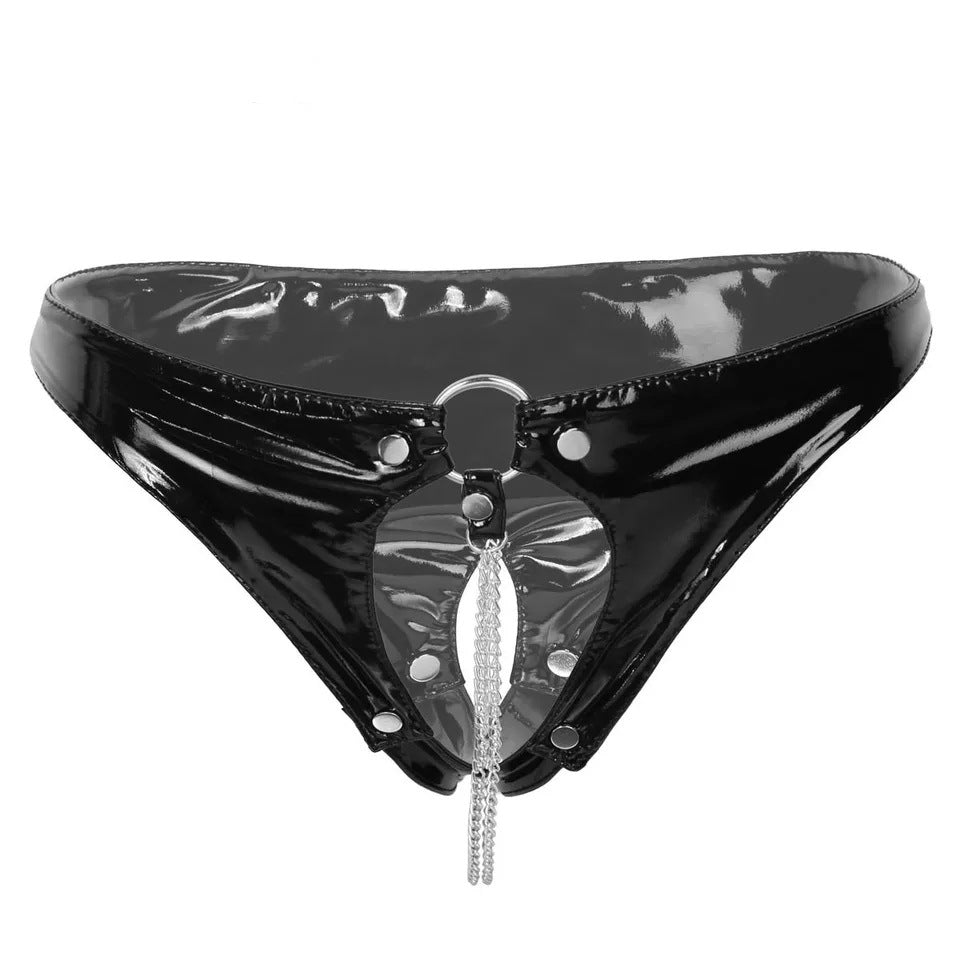 Pantalones cortos triangulares sexys con entrepierna abierta y alto brillo