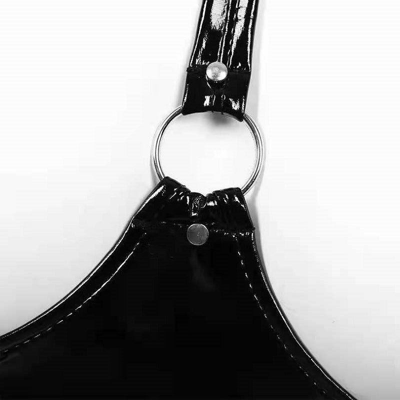 High Gloss Sexy Open Cup Strap Bra with Collar