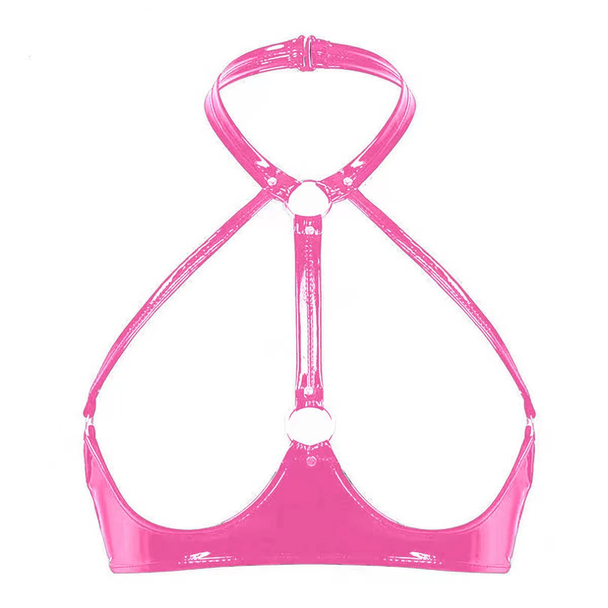 High Gloss Sexy Open Cup Strap Bra with Collar