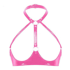 High Gloss Sexy Open Cup Strap Bra with Collar