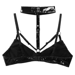 Sujetador de tirantes de lencería sexy de alto brillo con cuello