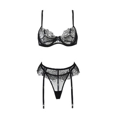 Mesh Cross Lingerie Set with Garter